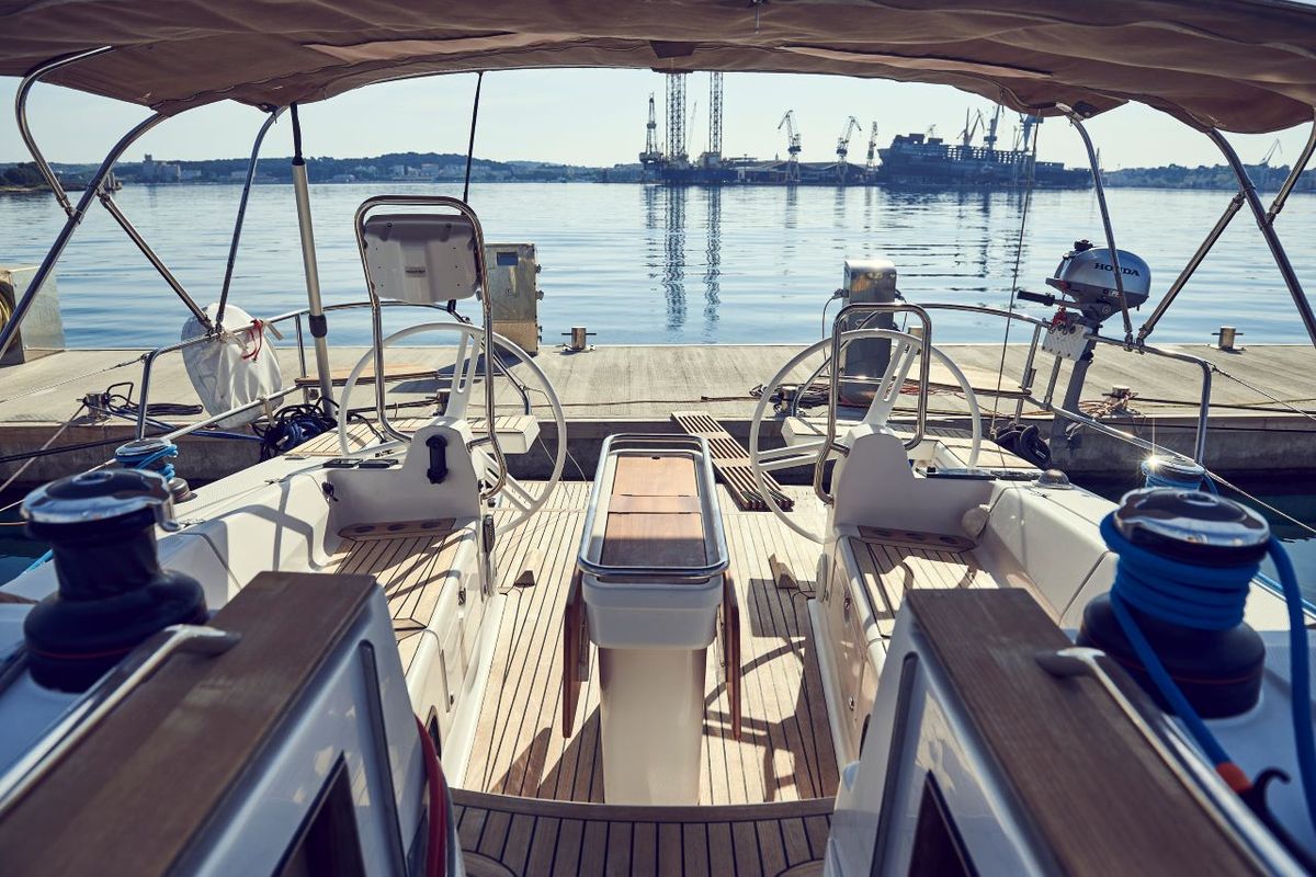 Cockpit of Six Friends, a Elan Impression 45 sailboat at Grad Pula, Croatia