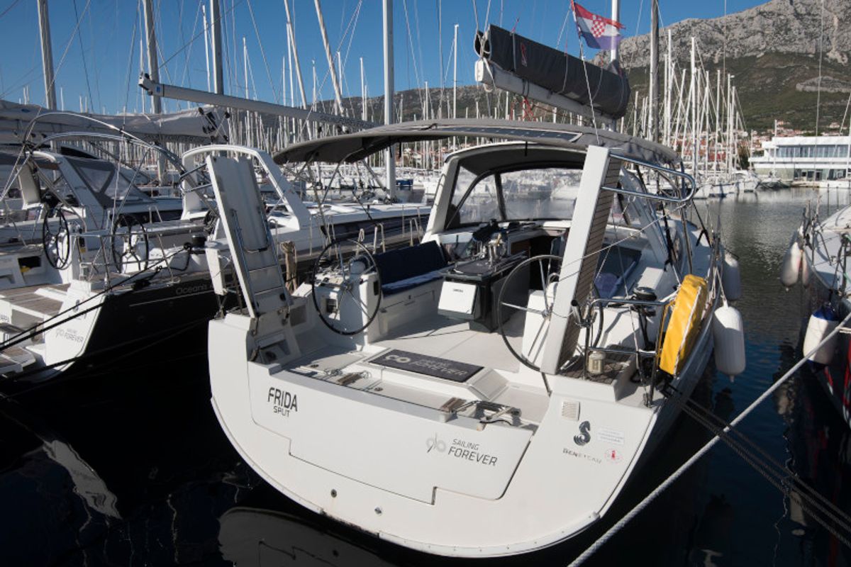 Exterior view of Frida, a Beneteau Oceanis 45 sailboat at Grad Kaštela, Croatia