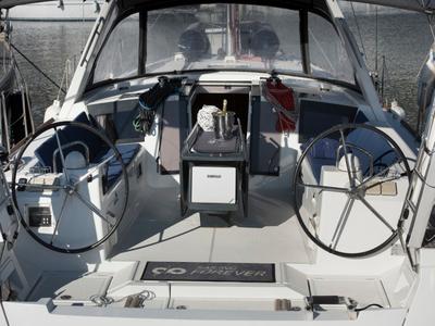 Cockpit of Frida, a Beneteau Oceanis 45 sailboat at Grad Kaštela, Croatia