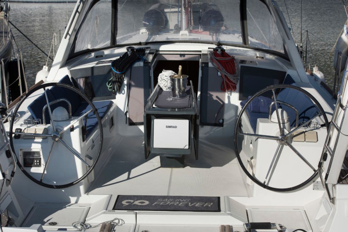 Cockpit of Frida, a Beneteau Oceanis 45 sailboat at Grad Kaštela, Croatia