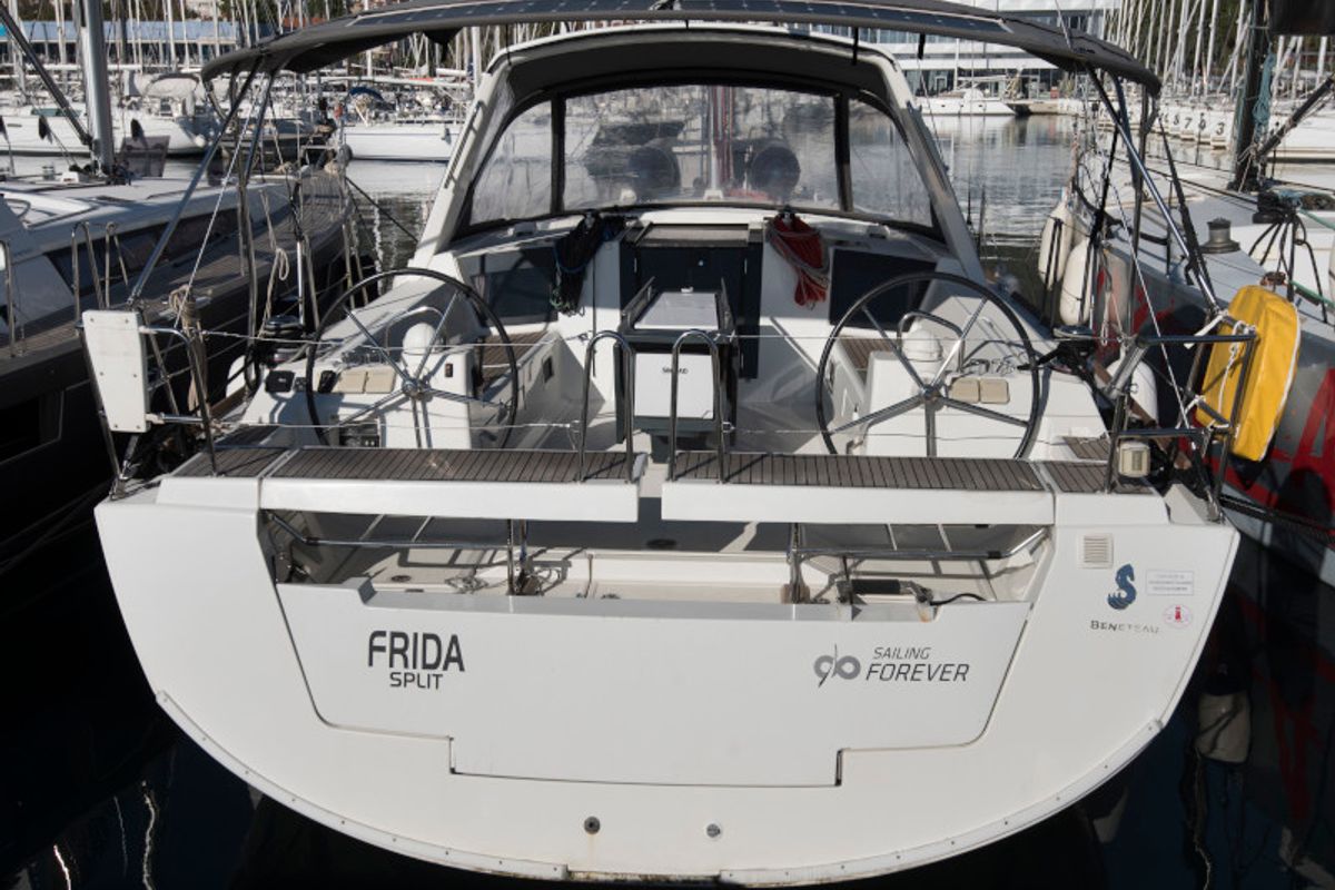 Exterior view of Frida, a Beneteau Oceanis 45 sailboat at Grad Kaštela, Croatia