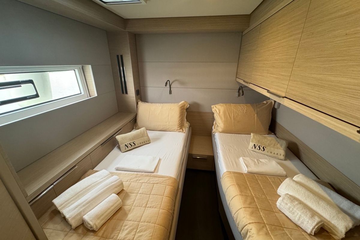 Cabin on Jellyfish, a Lagoon 55 catamaran at Salerno, Italy