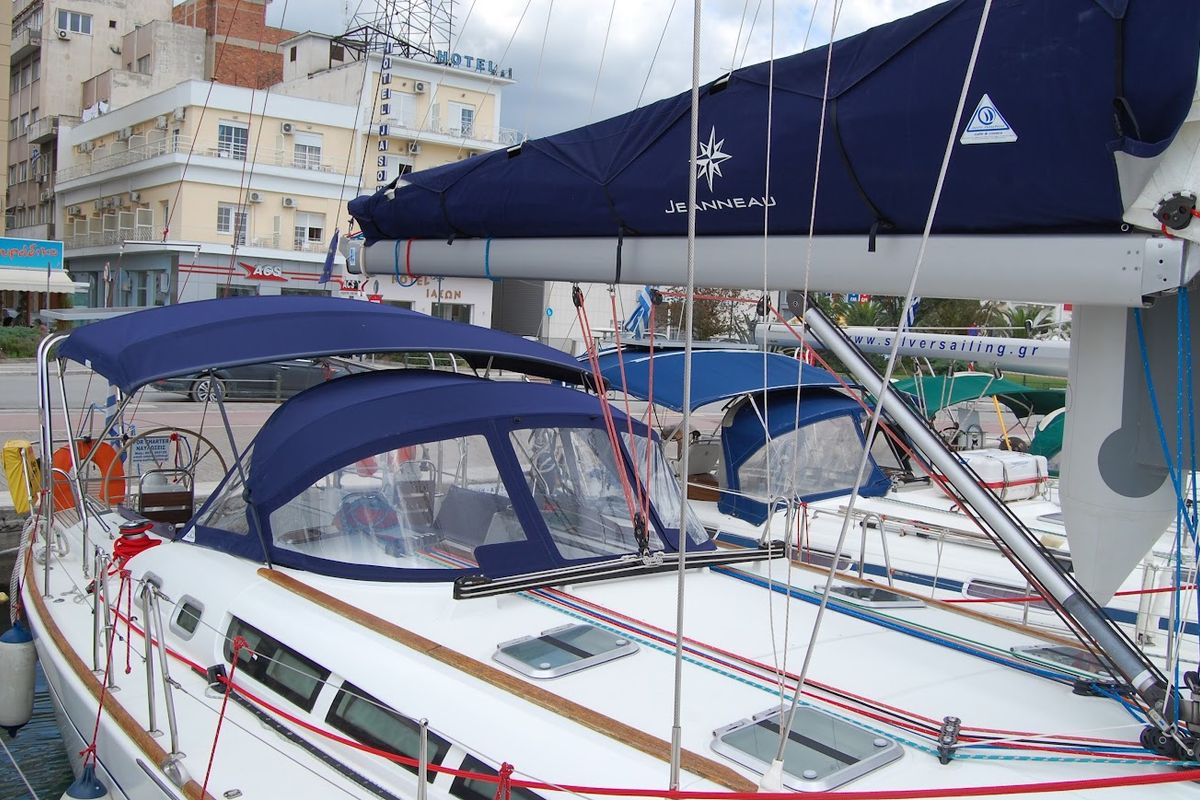 Exterior view of Anax, a Jeanneau Sun Odyssey 49i sailboat at Volos Municipality, Greece