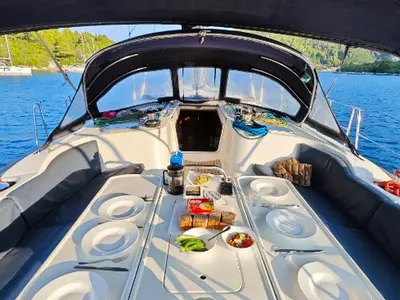 Deck of Anax, a Jeanneau Sun Odyssey 49i sailboat at Volos Municipality, Greece