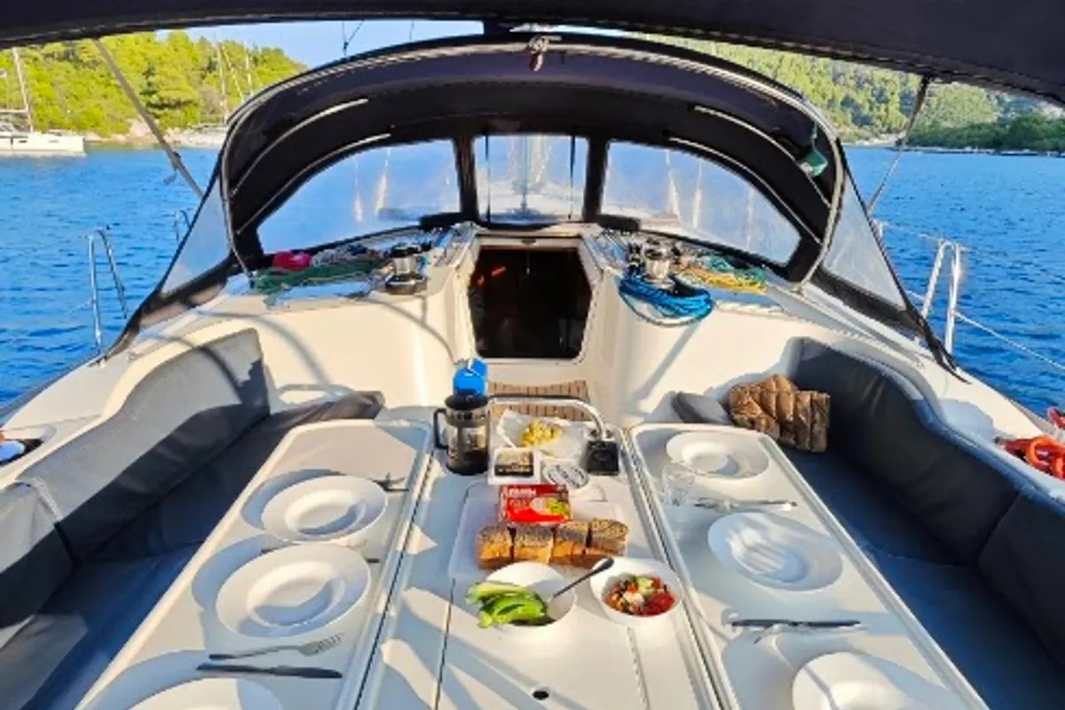 Deck of Anax, a Jeanneau Sun Odyssey 49i sailboat at Volos Municipality, Greece