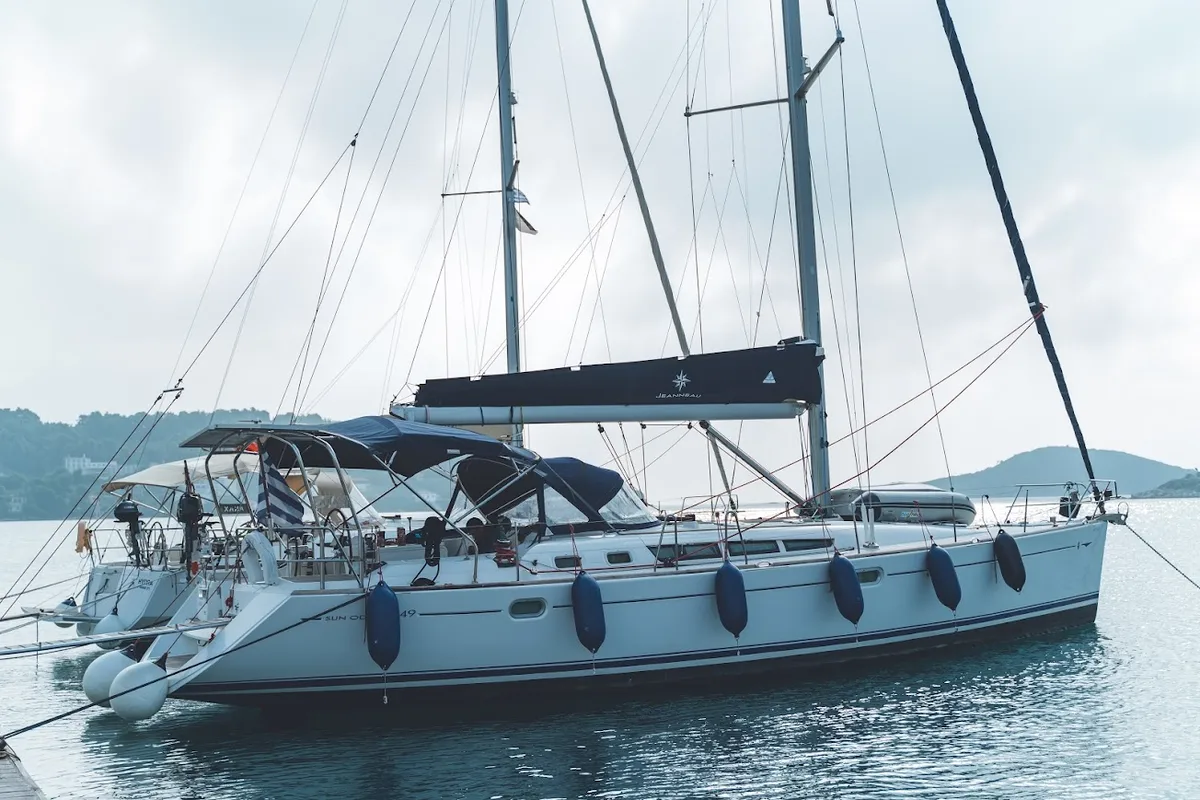 Exterior view of Anax, a Jeanneau Sun Odyssey 49i sailboat at Volos Municipality, Greece
