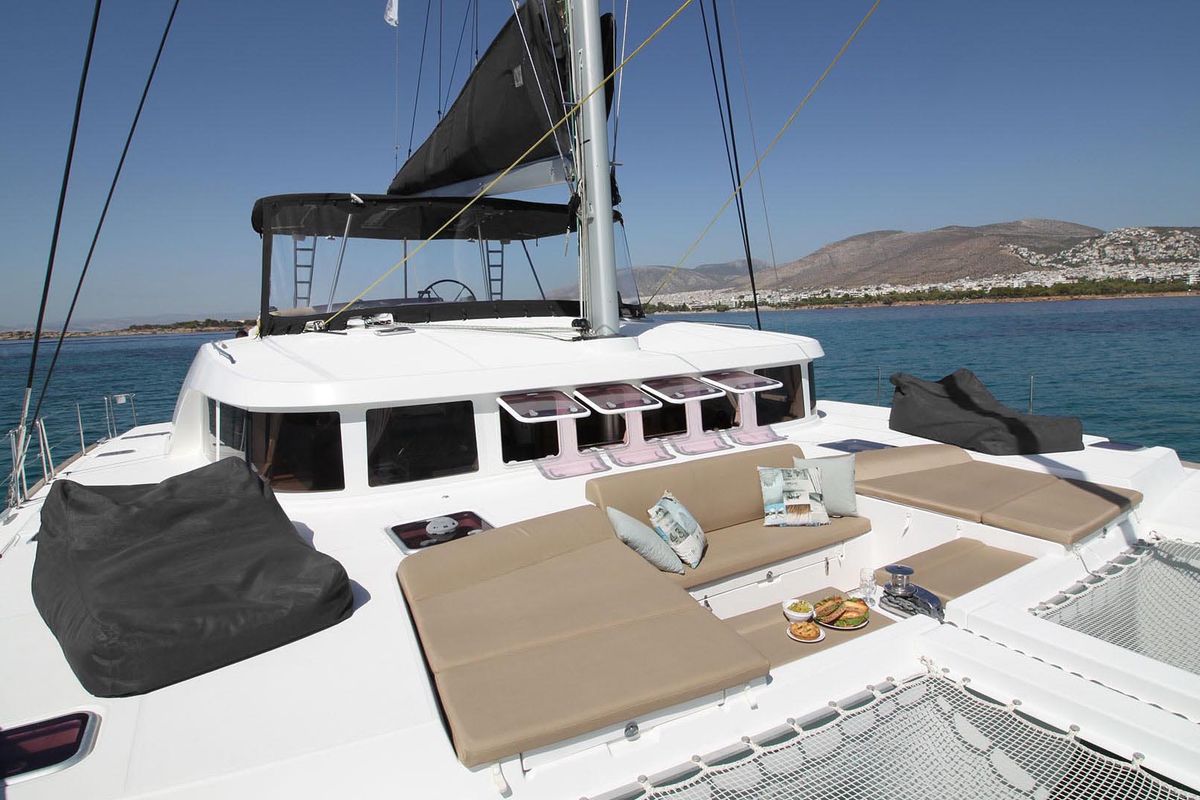 Deck of The Full House - (A/C - Generator - Refit 2021), a Lagoon 500 catamaran at Athens, Greece