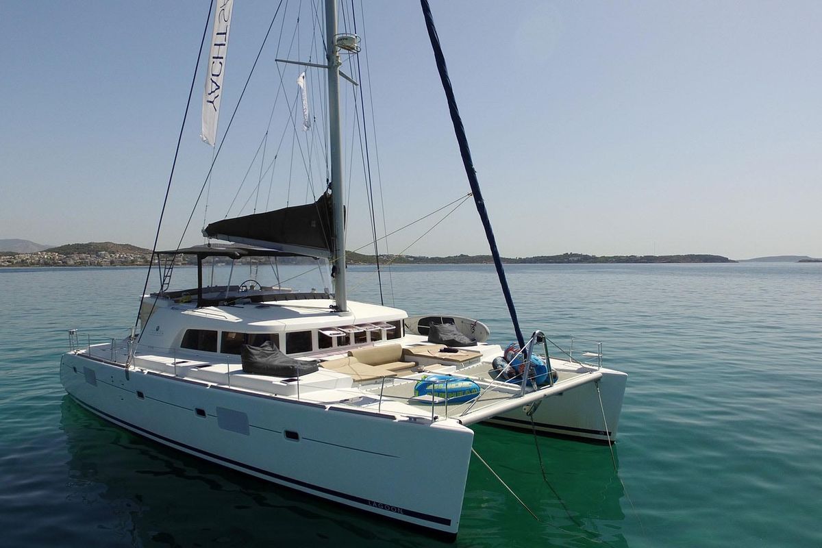 Exterior view of The Full House - (A/C - Generator - Refit 2021), a Lagoon 500 catamaran at Athens, Greece