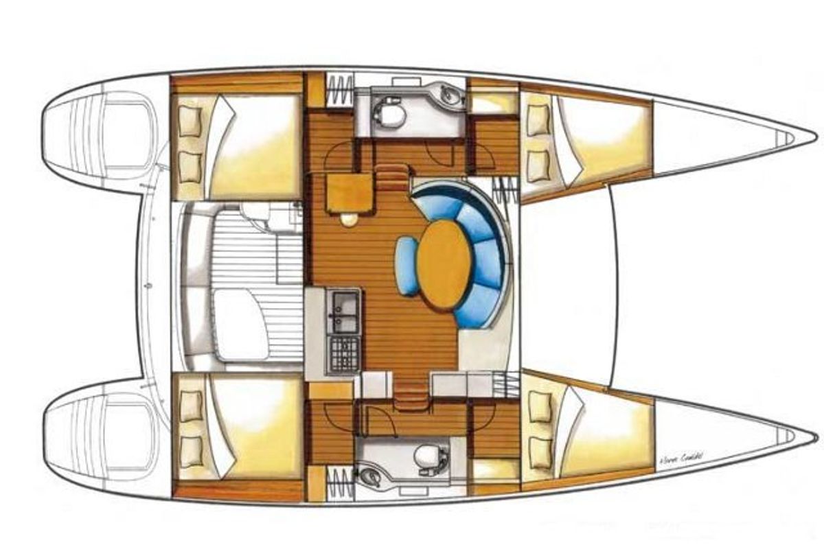 Floor plan of LANME, a Lagoon 380 catamaran at Propriano, France