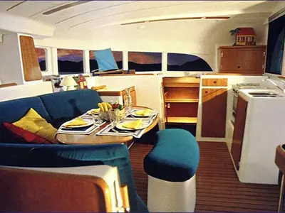 Salon of LANME, a Lagoon 380 catamaran at Propriano, France