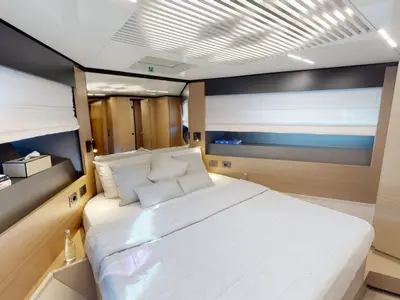Solace 780, a Ferretti Ferretti 780 yacht at Dubai Harbour, United Arab Emirates