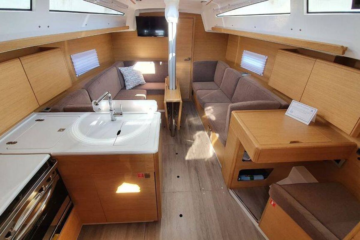 Salon of Stella Mare, a Elan E4 sailboat at Punat, Croatia