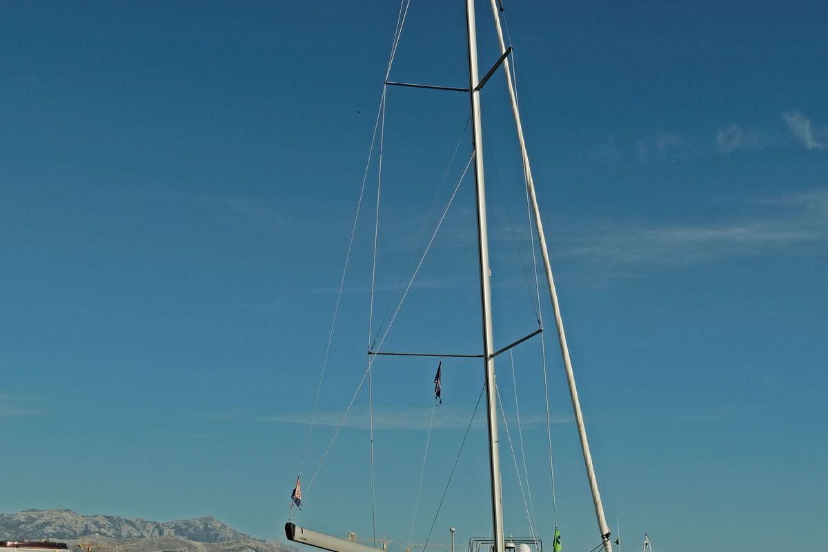 Exterior view of Sea Kiss, a Jeanneau Sun Odyssey 380 sailboat at Split, Croatia