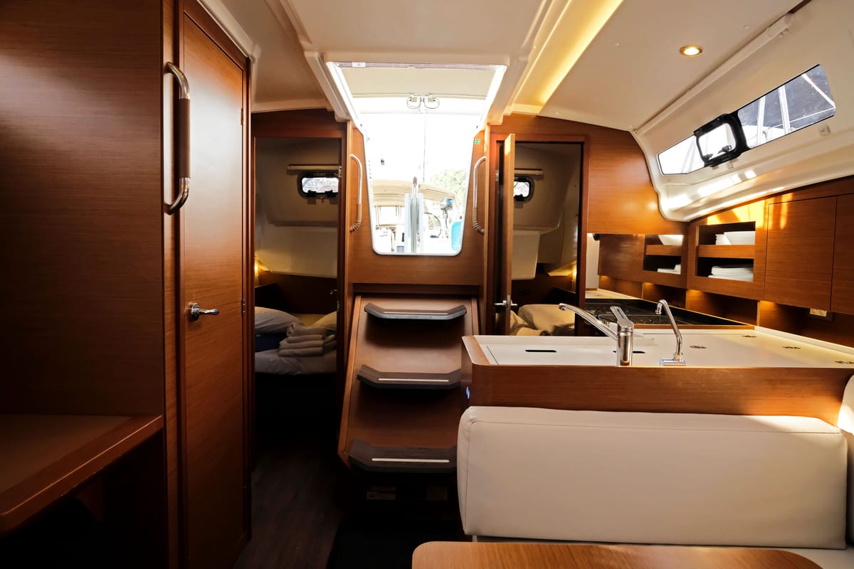 Salon of Sea Kiss, a Jeanneau Sun Odyssey 380 sailboat at Split, Croatia