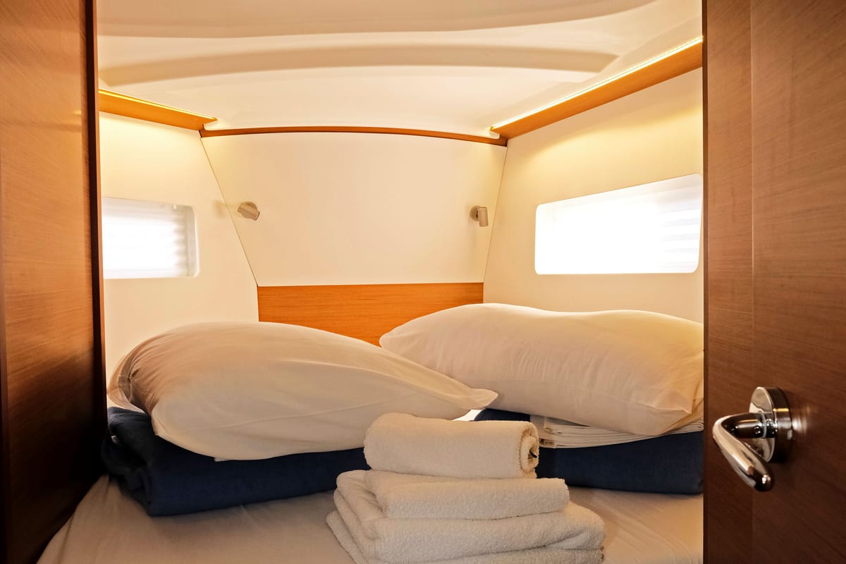 Cabin on Sea Kiss, a Jeanneau Sun Odyssey 380 sailboat at Split, Croatia
