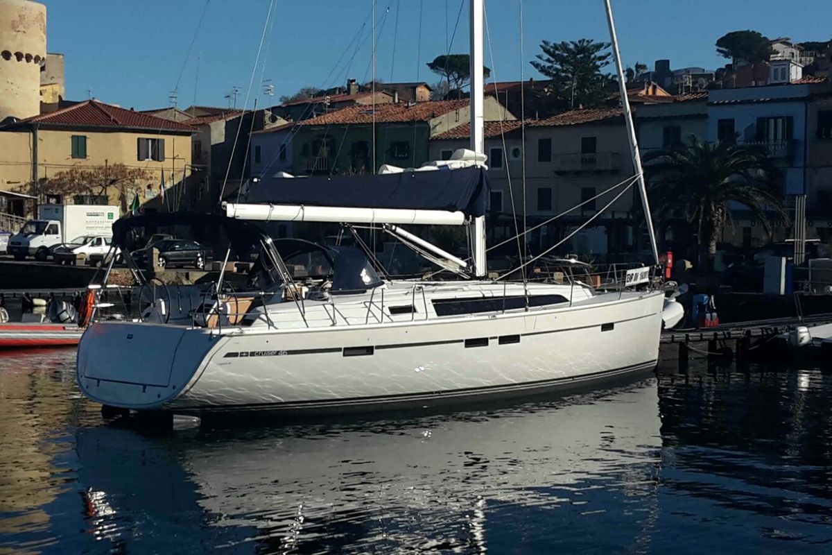 Exterior view of Sibylla, a Bavaria 46 Cruiser sailboat at Naples, Italy