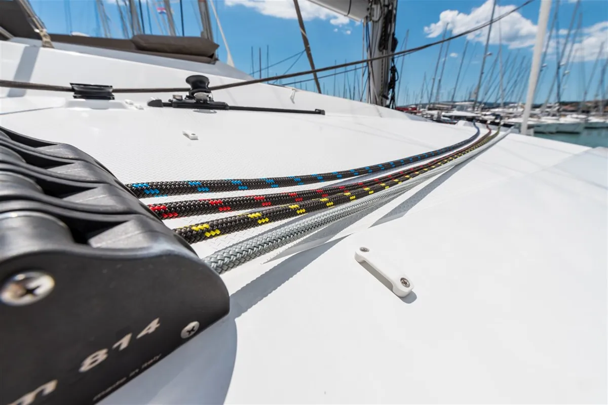 Sunny Wave, a Fountaine Pajot Saona 47 Quintet catamaran at Seget Donji, Croatia