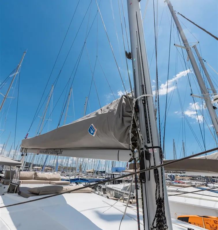 Sunny Wave, a Fountaine Pajot Saona 47 Quintet catamaran at Seget Donji, Croatia