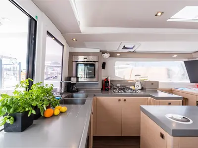 Galley of Sunny Wave, a Fountaine Pajot Saona 47 Quintet catamaran at Seget Donji, Croatia