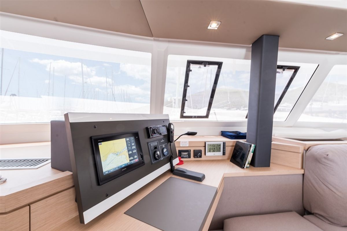 Salon of Sunny Wave, a Fountaine Pajot Saona 47 Quintet catamaran at Seget Donji, Croatia