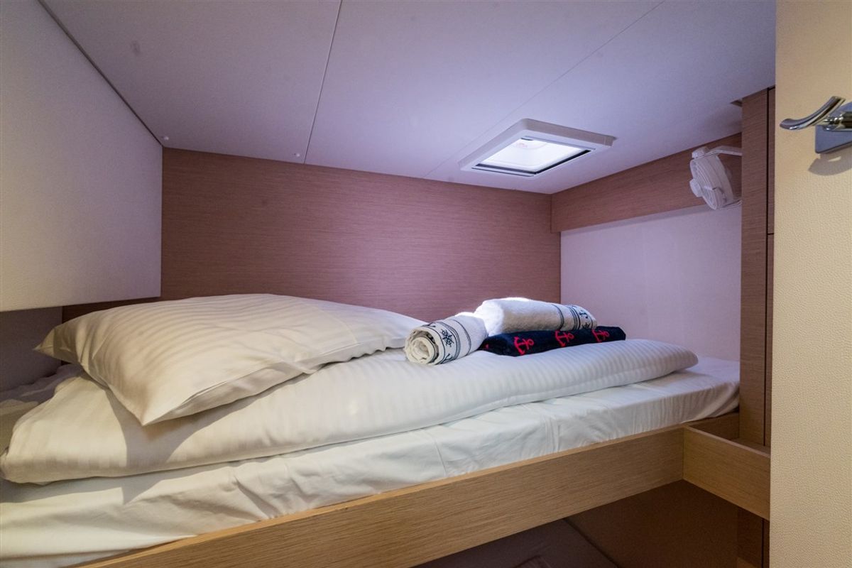 Cabin on Sunny Wave, a Fountaine Pajot Saona 47 Quintet catamaran at Seget Donji, Croatia