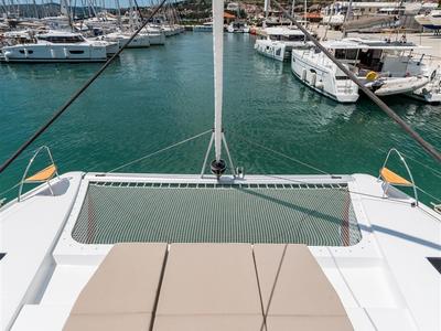 Deck of Sunny Wave, a Fountaine Pajot Saona 47 Quintet catamaran at Seget Donji, Croatia