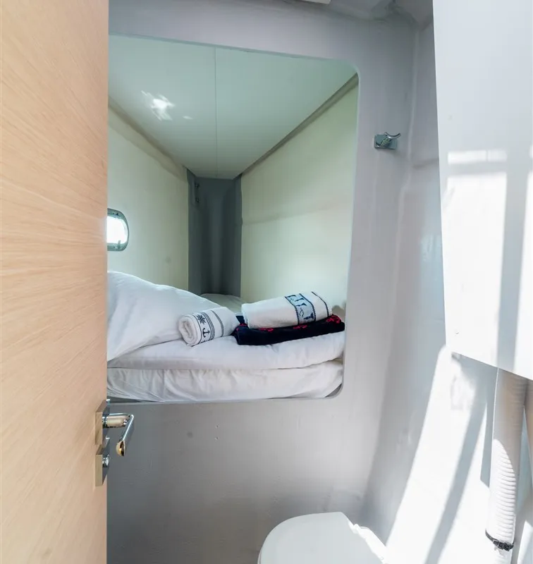 Cabin on Sunny Wave, a Fountaine Pajot Saona 47 Quintet catamaran at Seget Donji, Croatia