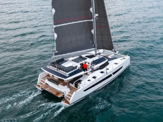 PACIFICO, a Fountaine Pajot Aura 51 catamaran at Sant Antoni de Portmany, Spain