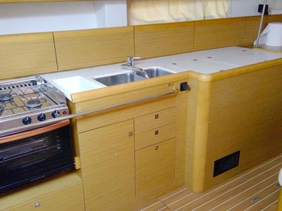 Galley of Tewa, a Jeanneau Sun Odyssey 44 i sailboat at Port Navalo, France