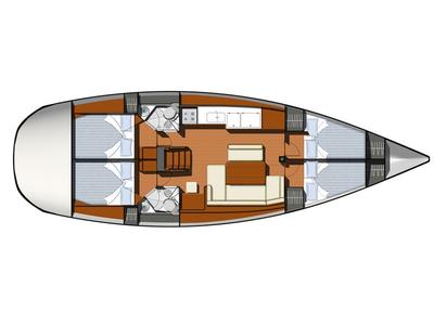 Floor plan of Tewa, a Jeanneau Sun Odyssey 44 i sailboat at Port Navalo, France