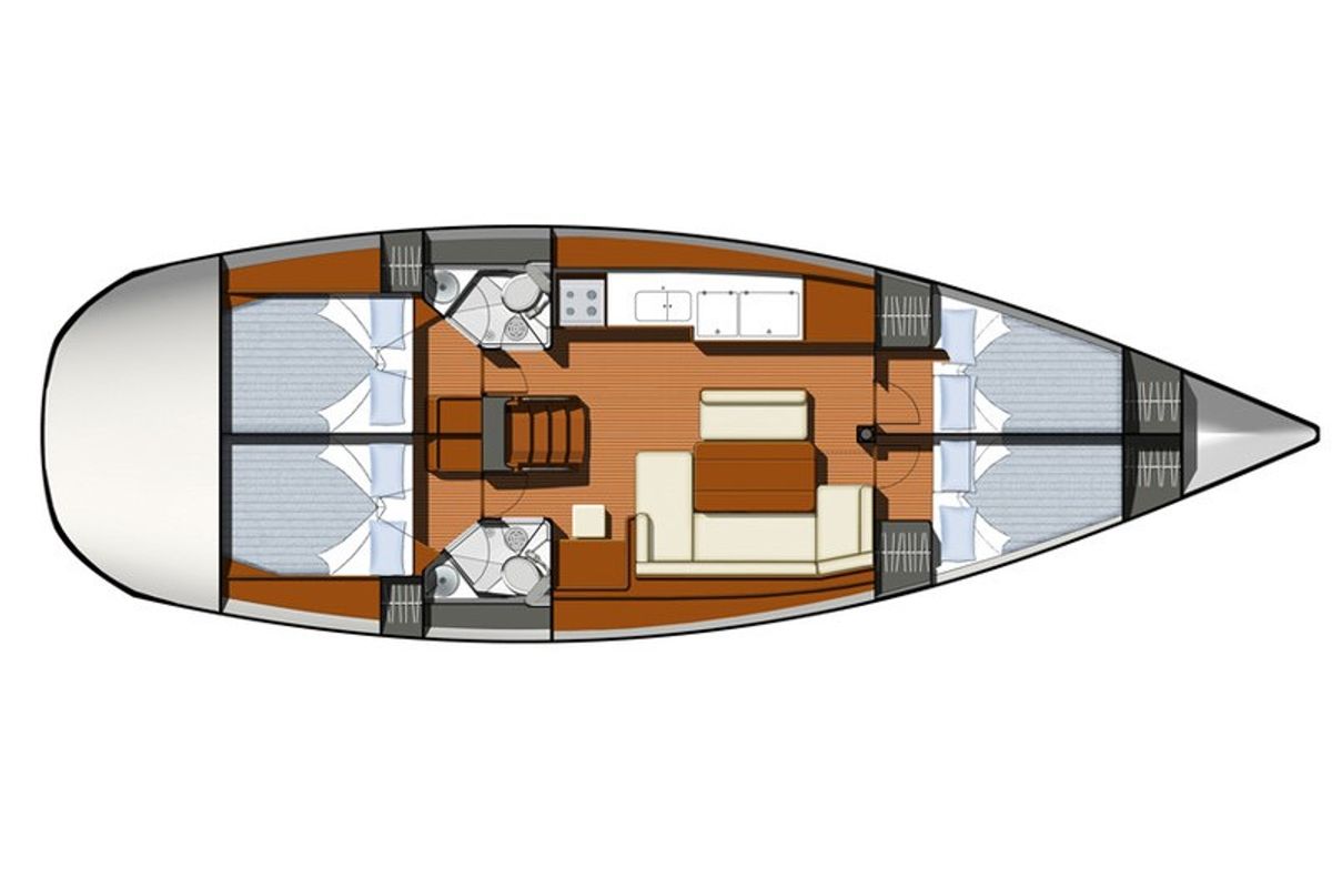 Floor plan of Tewa, a Jeanneau Sun Odyssey 44 i sailboat at Port Navalo, France