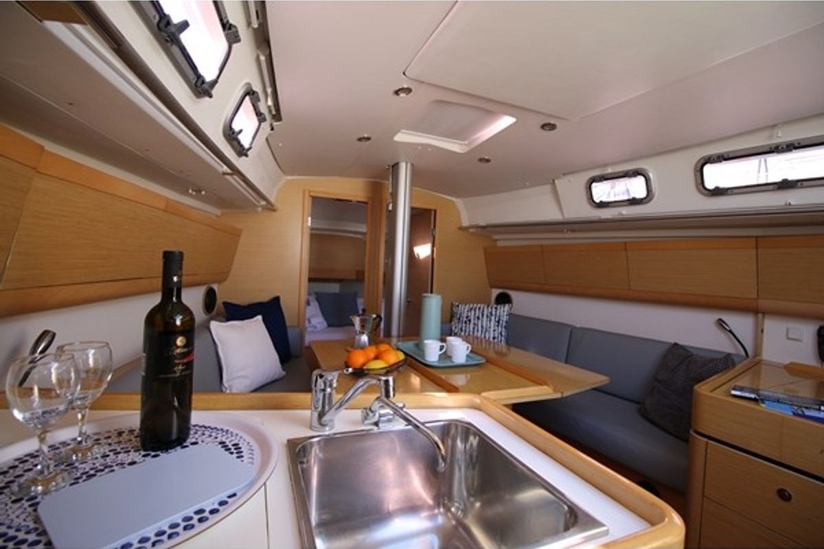 Salon of Capricorn, a Beneteau First 35 sailboat at Jezera, Croatia