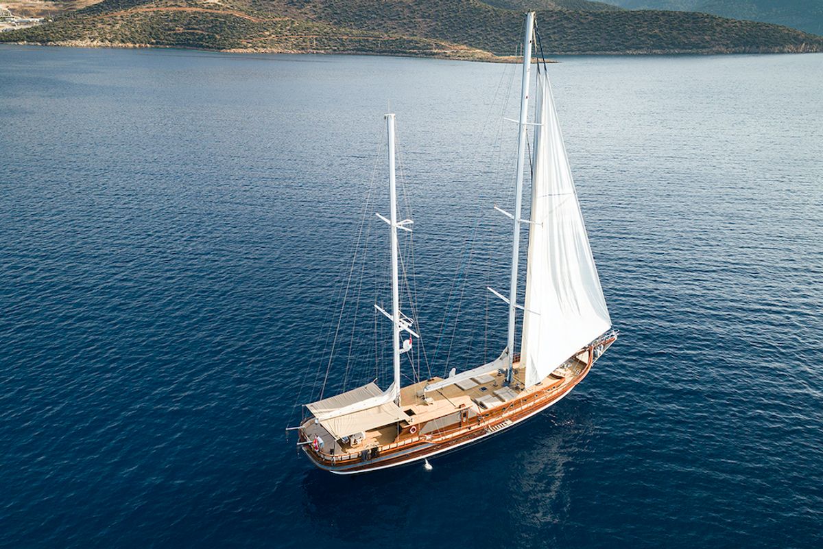 Exterior view of Queen of Datca, a Gulet Gulet gulet at Kos, Greece