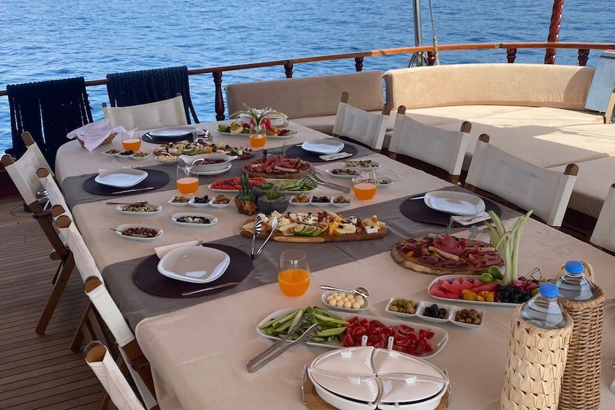 Deck of Queen of Datca, a Gulet Gulet gulet at Kos, Greece