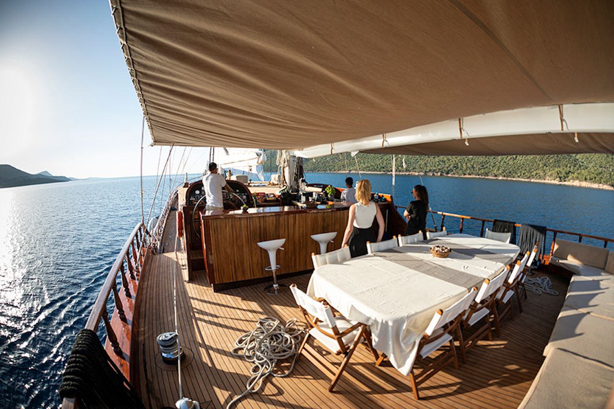 Deck of Queen of Datca, a Gulet Gulet gulet at Kos, Greece