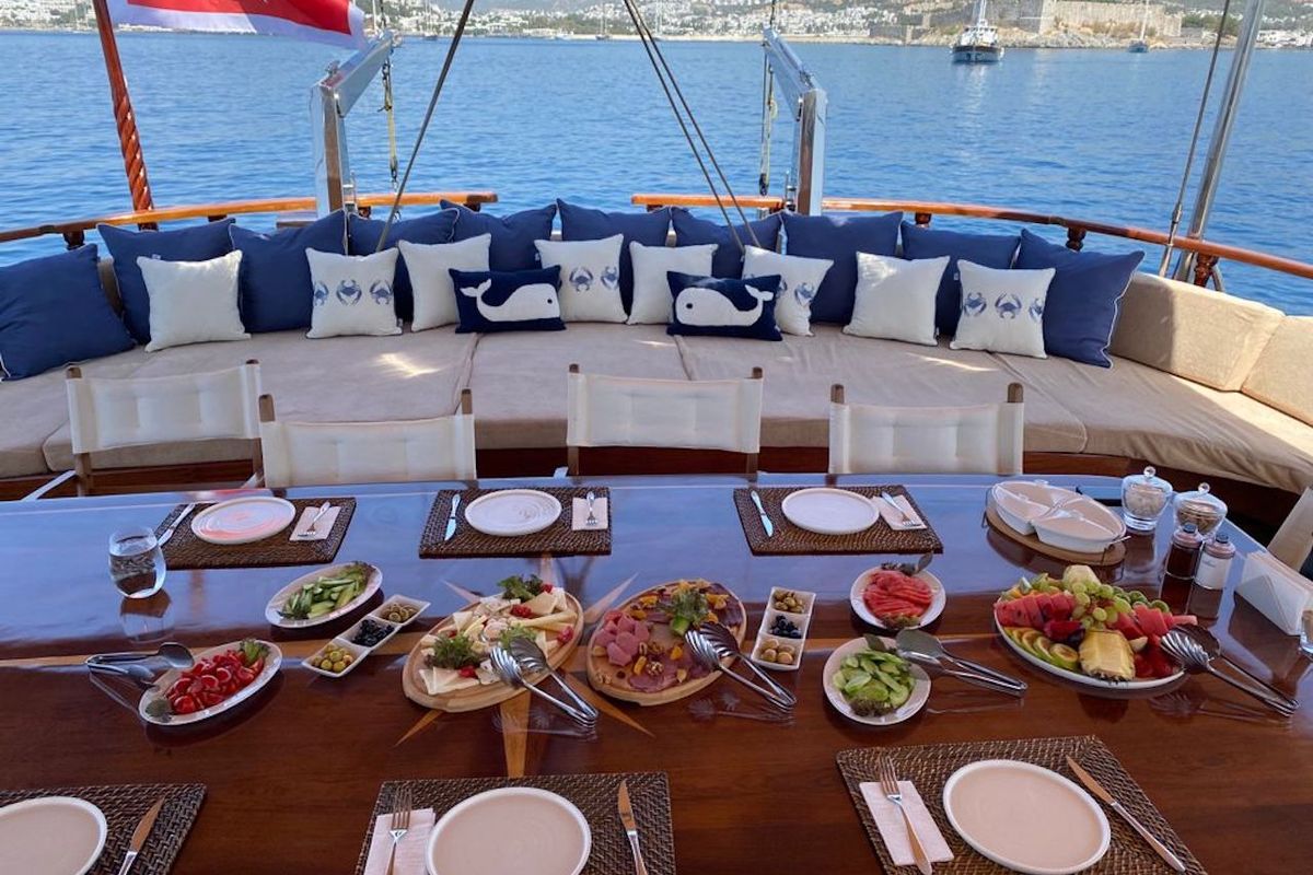 Deck of Queen of Datca, a Gulet Gulet gulet at Kos, Greece