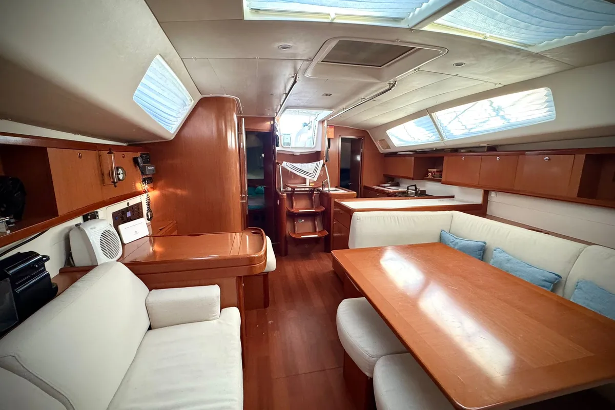 Salon of Viento, a Beneteau Oceanis 46 sailboat at Fethiye, Turkey