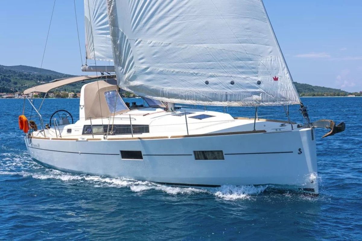 Exterior view of Epicteto, a Beneteau Oceanis 38 sailboat at Roses, Spain