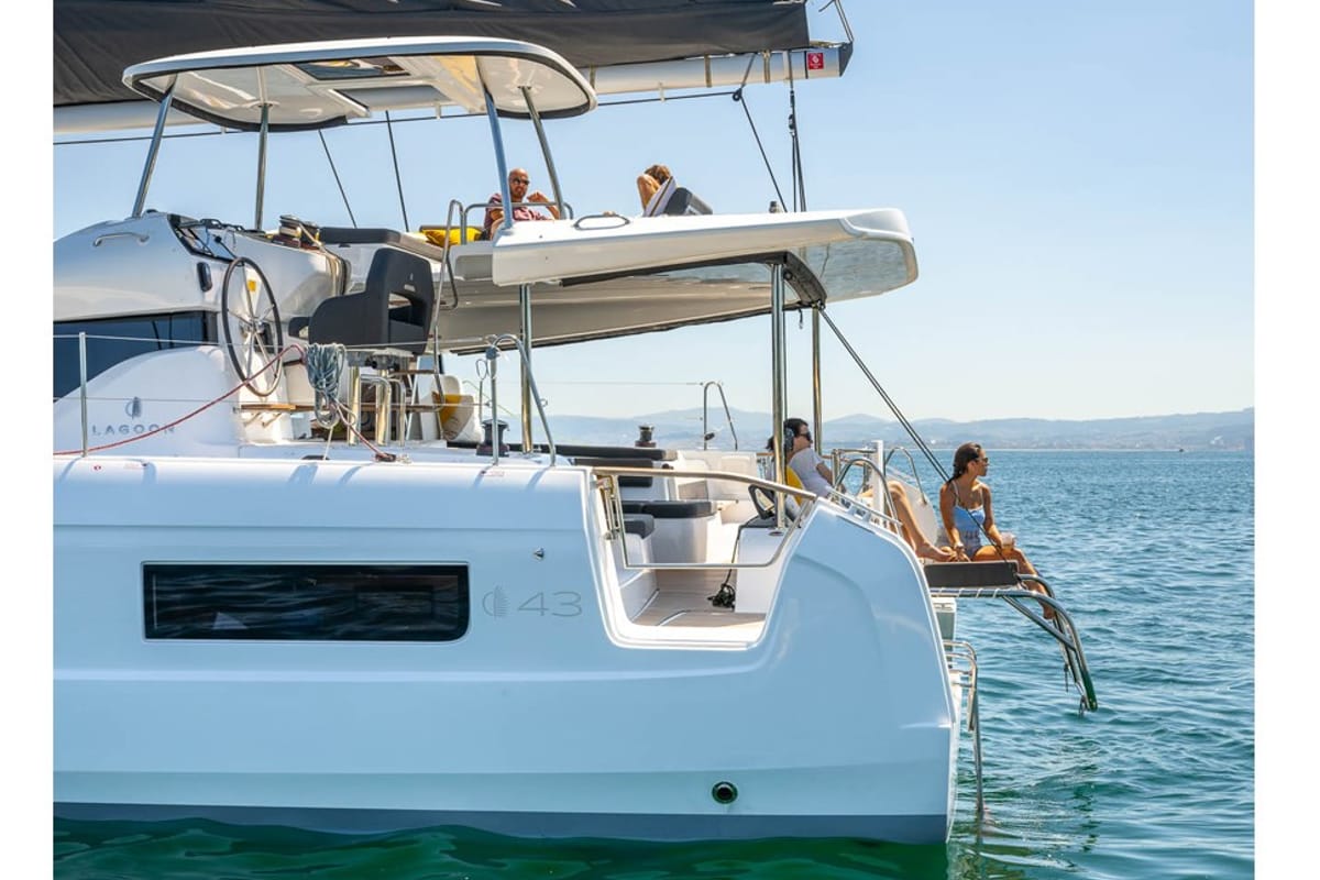 Exterior view of KY DONG, a Lagoon 43 catamaran at es Jonquet, Spain