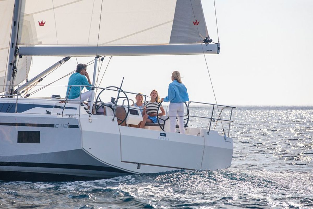 Exterior view of ONYX, a Bavaria C42 sailboat at Grad Kaštela, Croatia