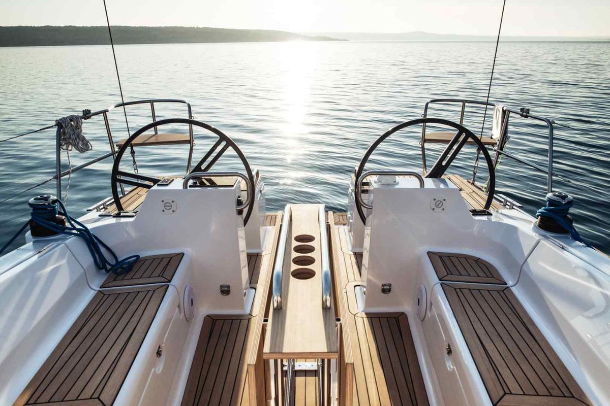 Cockpit of Fuga, a Elan Impression 40.1 sailboat at Punat, Croatia