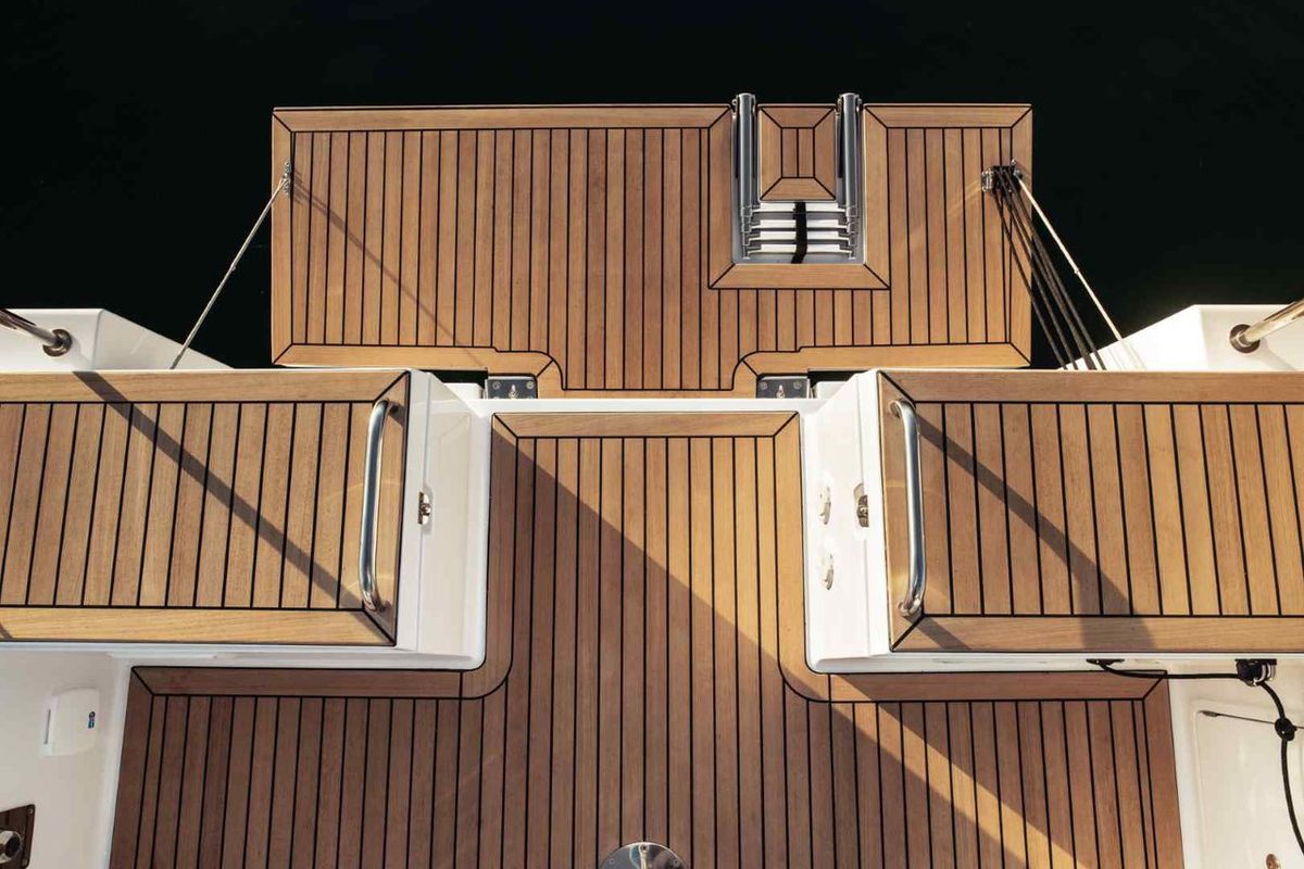 Deck of Fuga, a Elan Impression 40.1 sailboat at Punat, Croatia