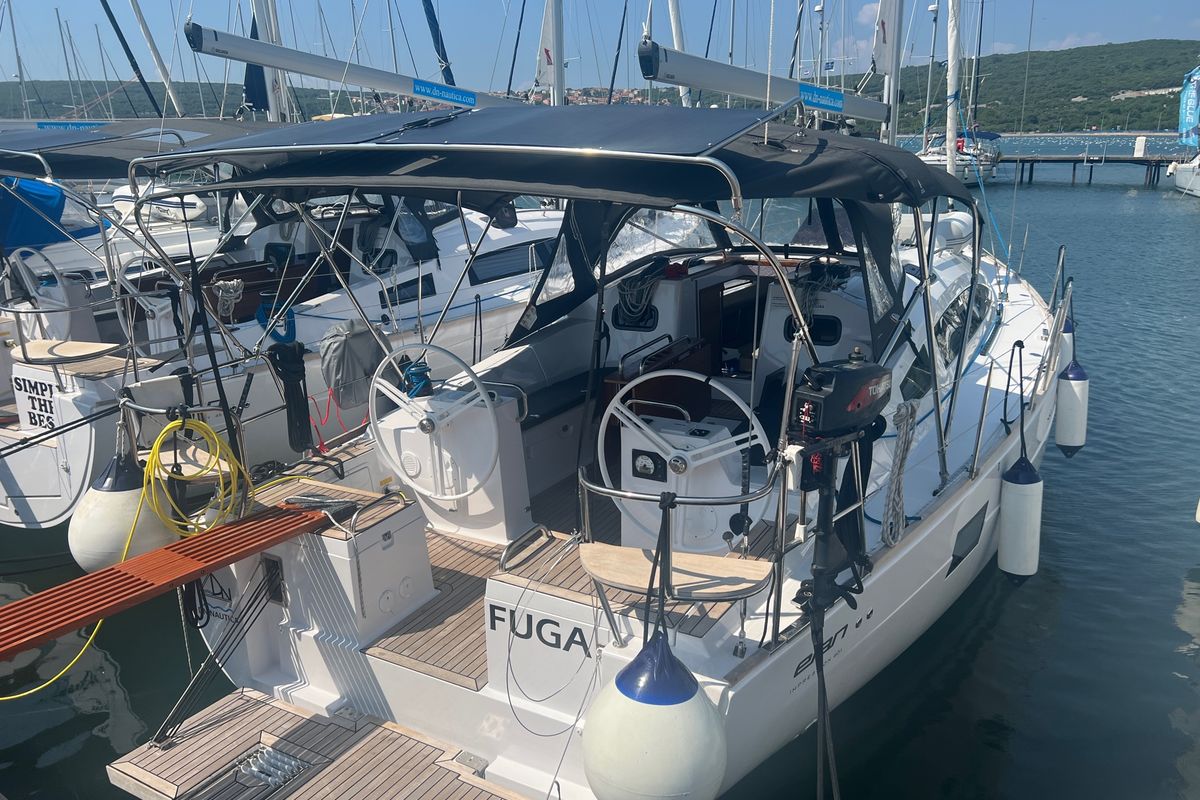 Exterior view of Fuga, a Elan Impression 40.1 sailboat at Punat, Croatia