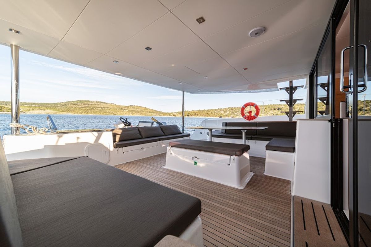 Deck of Yam, a Dufour 48 Catamaran catamaran at Primošten, Croatia