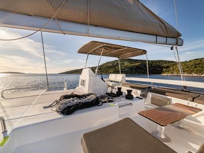 Cockpit of Yam, a Dufour 48 Catamaran catamaran at Primošten, Croatia