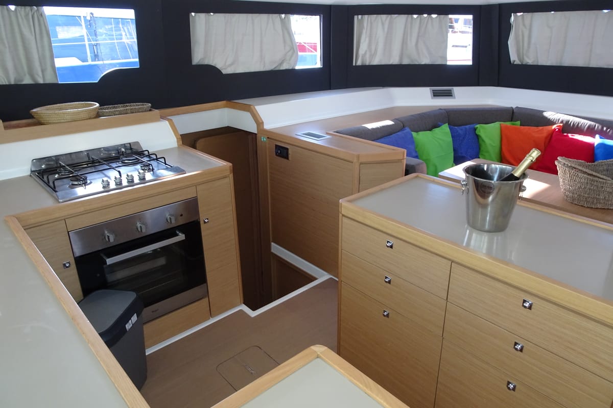 Galley of Yam, a Dufour 48 Catamaran catamaran at Primošten, Croatia