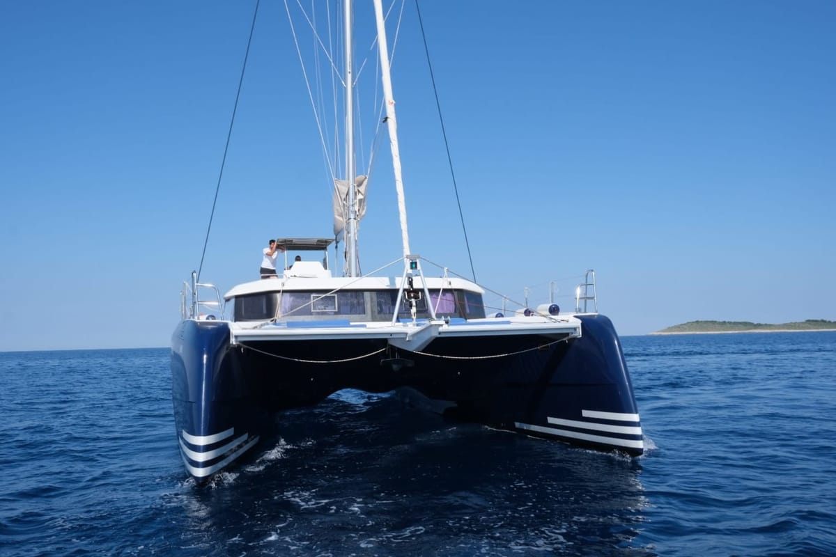 Exterior view of Yam, a Dufour 48 Catamaran catamaran at Primošten, Croatia