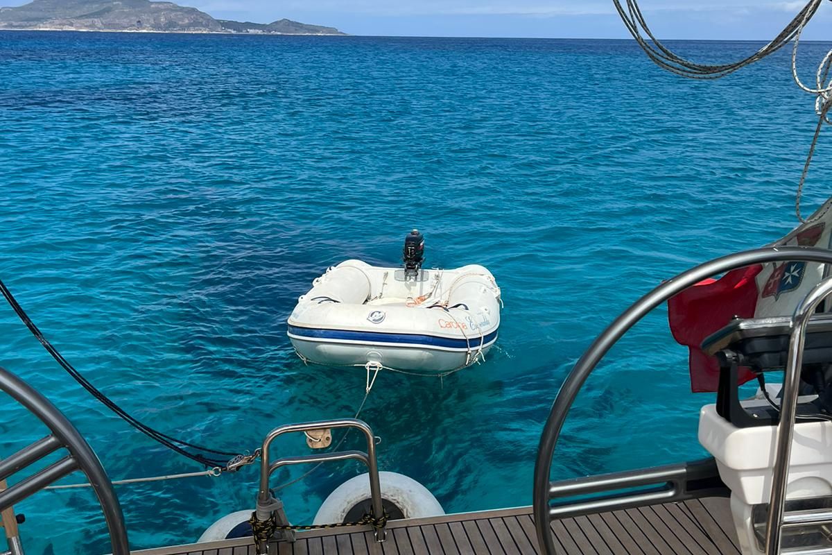 Deck of Carolina, a Elan 450 sailboat at Rodi Garganico, Italy