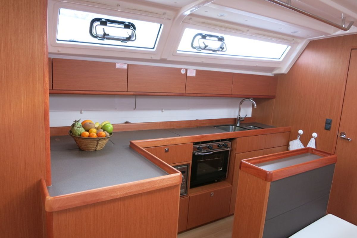 Galley of Jochi, a Bavaria Cruiser 46 sailboat at Ponta Delgada, Portugal
