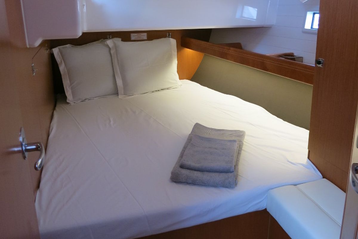 Cabin on Jochi, a Bavaria Cruiser 46 sailboat at Ponta Delgada, Portugal